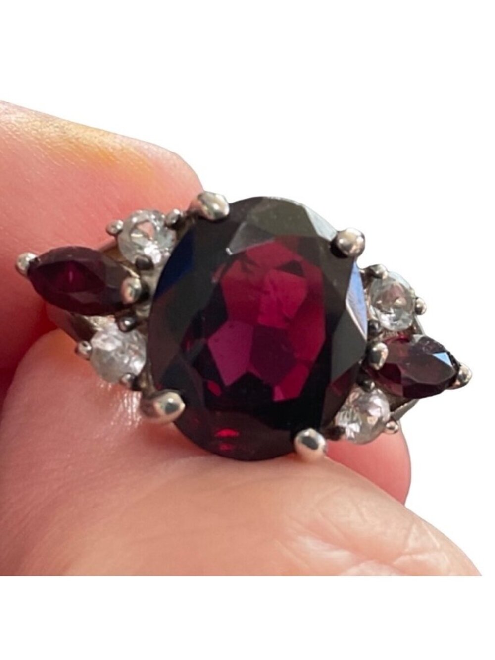 Elegant 925 Sterling Silver Ring With Rubellite & Topaz Stones Size 7